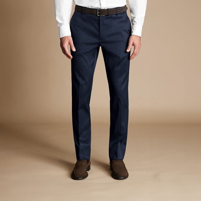 Charles Tyrwhitt Smart Stretch Texture Pants - Denim Blue - Classic fit | 38 (Nezakončené) | 36