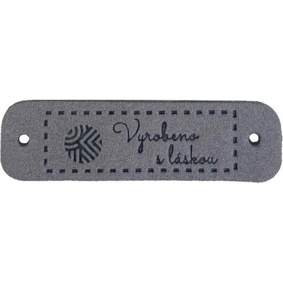 Pro Háčkování Handmade cedulka Vyrobeno s láskou 15 x 55 mm šedá koženka