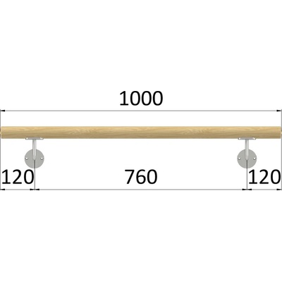 Madlo dřevěné (1000mm), materiál: buk, broušený povrch s nátěrem BORI (bezbarvý), set: 2ks úchyt, madlo s nerezovým ukončením