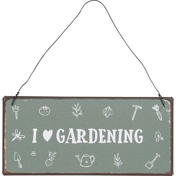 IB LAURSEN Plechová cedule I Love Gardening, zelená barva, kov