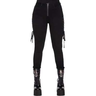 Killstar nohavice plátené fet laced skinny jeans čierné