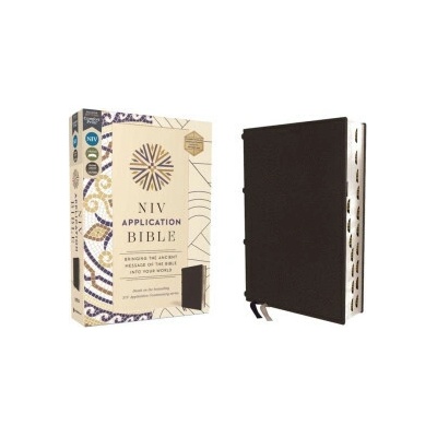 NIV Application Bible, Genuine Leather, Calfskin, Black, Red Letter, Thumb Indexed, Comfort Print
