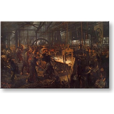 Reprodukce obrazu na plátně Adolph Menzel - Válcovna železa REP281 - Válcovna železa - 80x130 cm