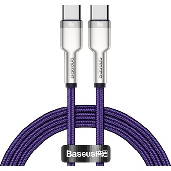 Baseus Здрав кабел с въжена оплетка за устройства с USB-C порт (100 см) - Baseus Cafule Metal Series USB-C to USB-C Cable 100W (CATJK-C05) (лилав) (CATJK-C05)
