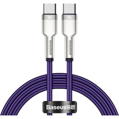 Baseus Здрав кабел с въжена оплетка за устройства с USB-C порт (100 см) - Baseus Cafule Metal Series USB-C to USB-C Cable 100W (CATJK-C05) (лилав) (CATJK-C05)