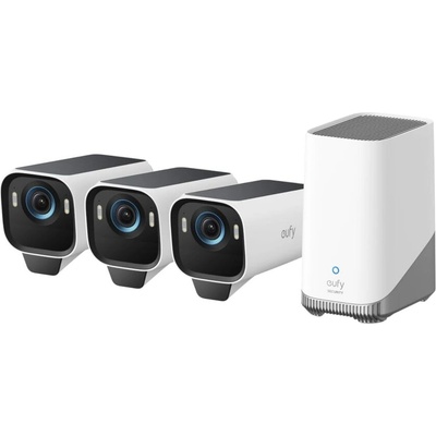 Anker Anker Eufy EufyCam S3 Pro WiFi комплект три камери с HomeBase 3, 4K, BionicMind, MaxColor Vision, соларен панел (T88933W1)
