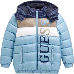GUESS Небесно синьо зимно яке за момче с бели, бежови и тъмно сини детайли Guess