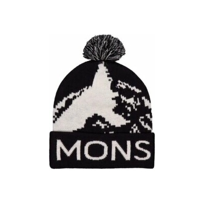 Mons Royale Mtn Pixel Merino Pom Pom Beanie Black White černá