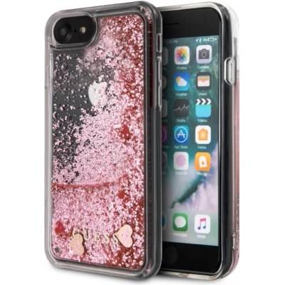 GUESS Liquid Glitter Hearts Case - дизайнерски кейс с висока защита за iPhone SE (2020), iPhone 8, iPhone 7 (розово злато)