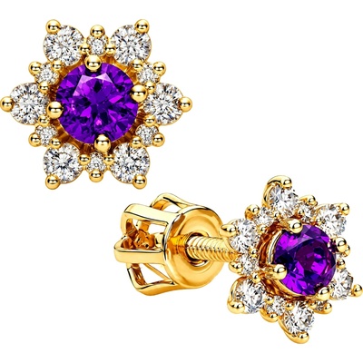 Zlaton Náušnice žluté zlato květina 0.7cm 1.35g s diamanty 0.260ct N15012602118