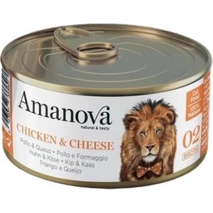 Amanova cat can 02 chicken cheese - консерва за пораснали котки от всички породи, с Пилешко филе и сирене - 70 гр, Испания - 33360