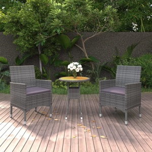 vidaXL Градински трапезен комплект, 3 части, полиратан, сив (3058463)