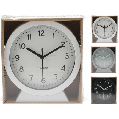 hodiny d16cm-budík, černé/bílé/šedé, 3barvy,kulaté