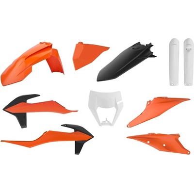 POLISPORT kompletní sada plastů (FULL KIT) KTM EXC/EXC-F TPI 20-23 v sadě kryt světla (8668600002) a kryty tlumičů (8398600003) barva OEM oranžová černá