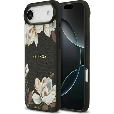 GUESS Калъф Guess Grained Flowers Classic Logo MagSafe за iPhone Air - черен
