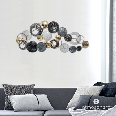 Atmosphera Nástěnná dekorace DECO, kov, 93x43 cm, šedo-zlatá vícebarevná