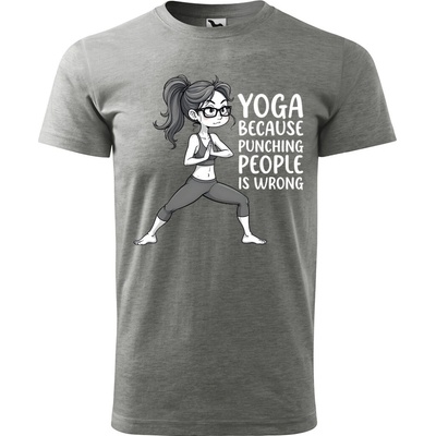Sablio Tričko s potiskem Yoga because punching people is wrong šedé