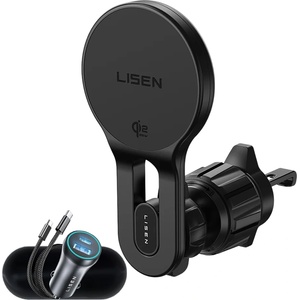 Lisen Стойка за кола с безжично зарядно Lisen W704 Pro (YL0225090003) - за вентилация, със зарядно, Type-C кабел, 25W, Qi2.2 - Черен