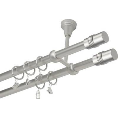 OK-GarnýžeCZ Garnýž kovová dvouřadá 16mm Cylinder double satina 220 cm do stropu / kroužky s žabkou