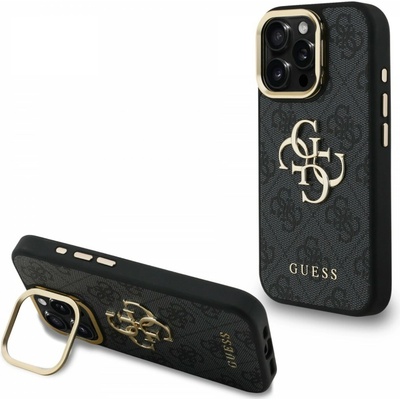Guess PU 4G Metal Logo Stand Camera Frame zadný kryt pre iPhone 15 Pro Black