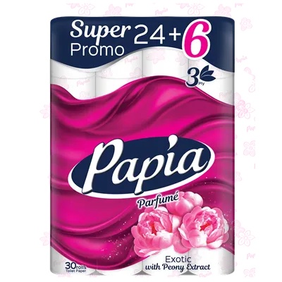 Papia 24+6бр Тоалетна Хартия Трипластова Exotic Папия / Papia (Р-489102)