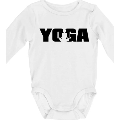 Yoga nápis Body dojčenské s dlhým rukávom biele