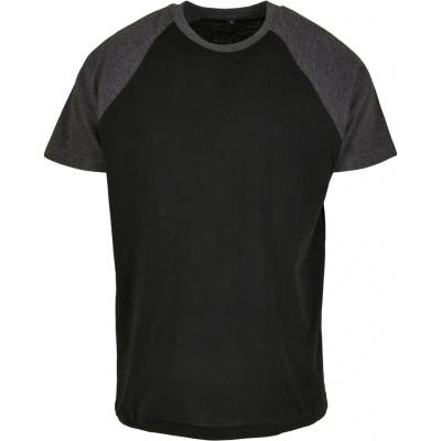 Build Your Brand pánske dvojfarebné tričko s krátkym rukávom čierne tmavošedý melír