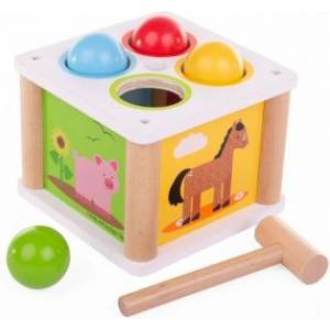 Bigjigs Toys - Дървена игра с чукче и топчета - Ферма (BB551)