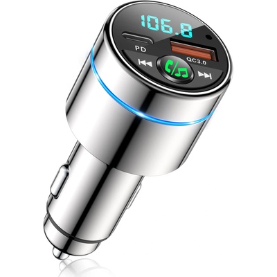 Mohard FM Transmitter Car Bluetooth 5.3, All-Metal PD 30W & QC3.0 18W Fast Car Charger Cigarette Lighter, Car Bluetooth Adapter Car Hands-Free System, Radio Frequency Transceiver, Ring Light - BC61