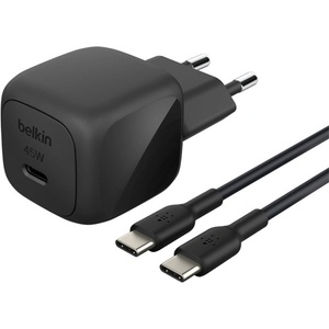 Belkin BOOSTCHARGE мрежово зарядно устройство с Type-C конектор, 45 W, PD бързо зареждане 3.0 + кабел Type-C, ЧЕРНО WCA013KQ1MBK-B6 (WCA013KQ1MBK-B6)