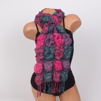 Image 1 of Ефектен зимен шал в цикламено и петролено