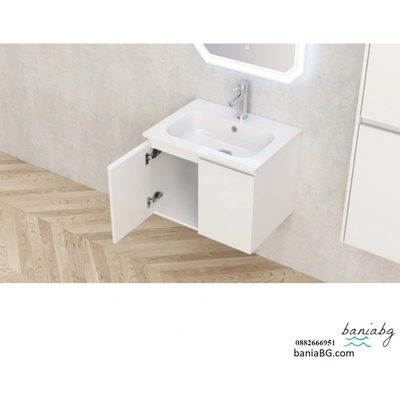 Inter Ceramic Долен конзолен pvc шкаф за баня icp 6045 + мивка 5955 бяла/смола