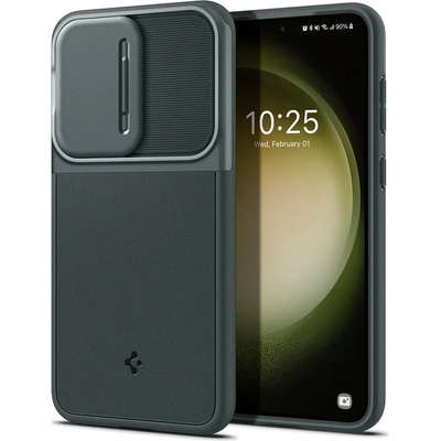 Spigen Optik Armor Case - тънък качествен силиконов (TPU) калъф с капак за камерата за Samsung Galaxy S23 (зелен)