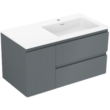 Mexen Rivel шкаф за баня 90 см с мивка Otis дясна. , 2S, 1D, рифелована, графит/бял мат - 91A23-09047-3-BBFFF66-W18P01 (91A23-09047-3-BBFFF66-W18P01)