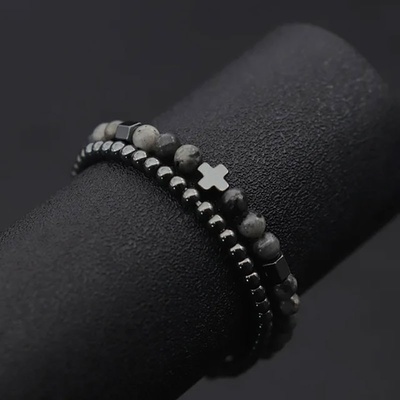 Daniel Dawson Dvojitý náramek Antonio labradorit hematit NR2102 Šedá