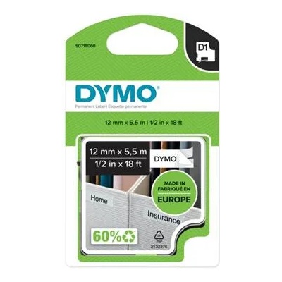 DYMO Етикетираща лента за машини, издръжлива полиестерна лента, 12 мм x 5, 5 м, DYMO "D1", бяло-черна S0718060 (S0718060)