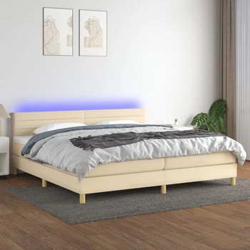 vidaXL Боксспринг легло с матрак и LED, кремава, 200x200 см, плат (3133826)