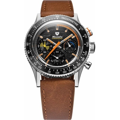 Nivada Grenchen Chronoking Meca Racing Carbon - Inter. Bezel - Brown Leather
