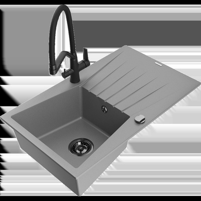 Cesar гранитна мивка с 1 отделение и изцеждач, сив - 6514-71-671701-70-B (6514-71-671701-70-B)