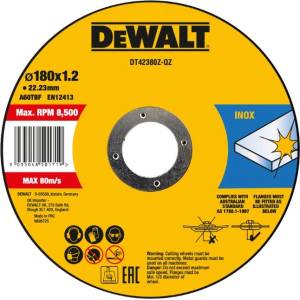 DEWALT диск за рязане на неръждаема стомана INOX 180 x 6 x 22.23 мм DT42380Z (DT42380Z)