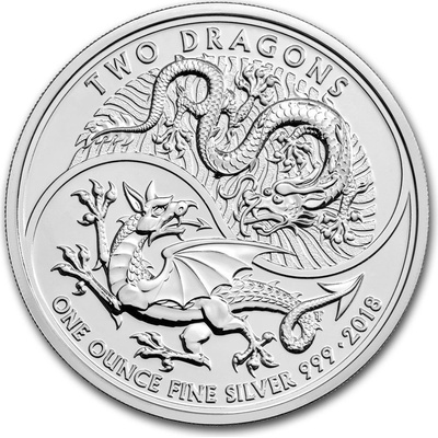 Royal Mint Mince Velká Británie Stříbro Dva draci 1 oz