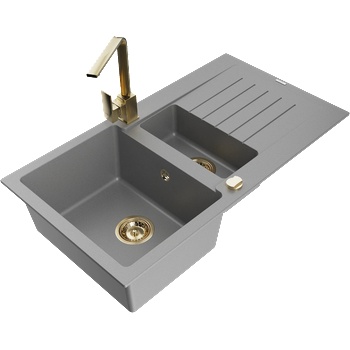 Mexen Matias гранитна мивка 1, 5 камерен с дренаж и кухненски смесител Rita, сив - 6502-71-670300-50 (6502-71-670300-50)
