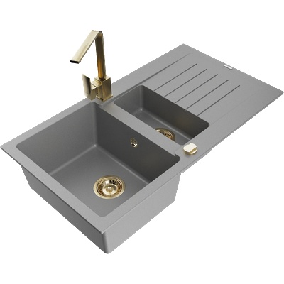 Mexen Matias гранитна мивка 1, 5 камерен с дренаж и кухненски смесител Rita, сив - 6502-71-670300-50 (6502-71-670300-50)