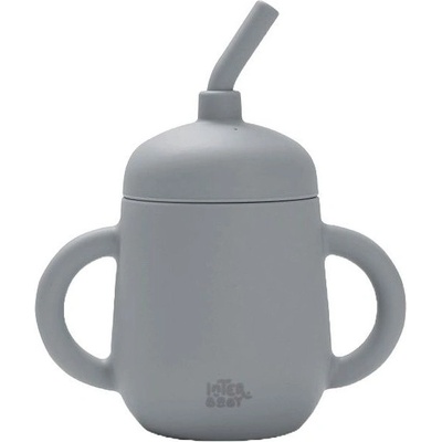 Interbaby Бебешка силиконова чаша със сламка Interbaby - Сива (SI007-76)