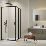 Radaway Комплект душ кабина Alienta Black D 80x100 см, бяло душ корито Laros D Compact и черен сифон за душ корито (202405)