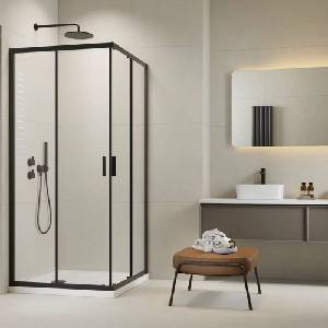 Radaway Комплект душ кабина Alienta Black D 80x100 см, бяло душ корито Laros D Compact и черен сифон за душ корито (202405)