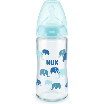 Nuk Стъклено шише със силиконов биберон NUK - First Choice, TC, 240 ml, 0-6 месеца, Синьо (10745121-Син)