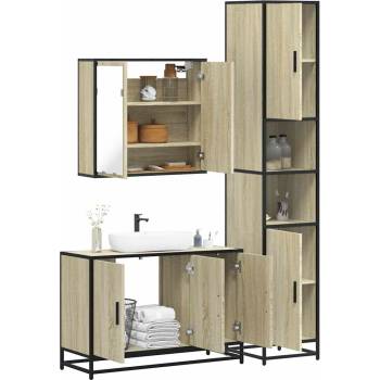 vidaXL Комплект шкафове за баня от 3 части дъб сонома инженерно дърво (3301071)
