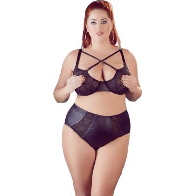 Plus Size - кръстосан сутиен и бикини (черно) - 85E/L