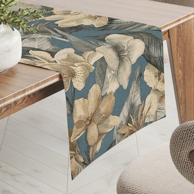 Biante Dekoračný behúň Porto PRT-005 Kvety a listy na tmavo modrom 20x120 cm